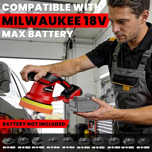 Cordless Buffer Polisher for Milwaukee 18V Battery, 450W Brushless Car Buffer Polisher Waxer with 6 inch disc, 6 Variable Speed Up to 5200 RPM for Waxing Polishing Scratch Removal (Tool only)