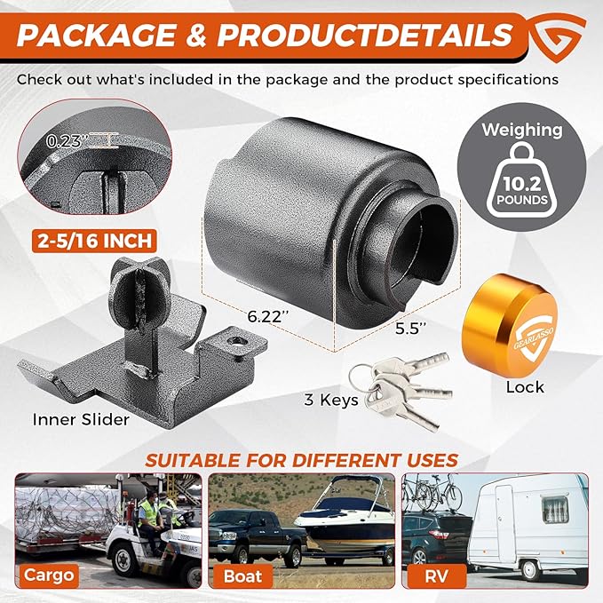 Heavy Duty Trailer Hitch Locks Fits 2-5/16" Couplers, Upgraded Anti Theft Trailer Tongue Lock Secure with Coupler and Safety Chain, Trailer Lock for RV Camper Trailer Truck Pickup Boats