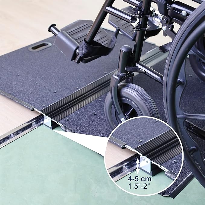 KMINA Folding Threshold Ramp (1.6 Inch Height), Wheelchair Ramp, Anti-Slip Surface, 600 lb Capacity, Portable Design with Handle and Holster