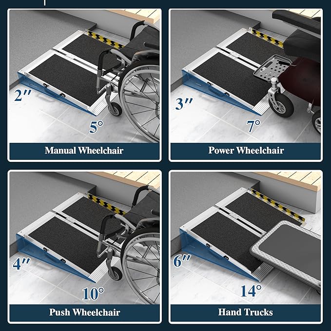 Portable Wheelchair Ramp 2FT, Non-Slip Aluminum Folding Handicap Ramp for Home Steps, 600LBS Capacity Threshold Ramp for Doorways, Stairs, Scooters