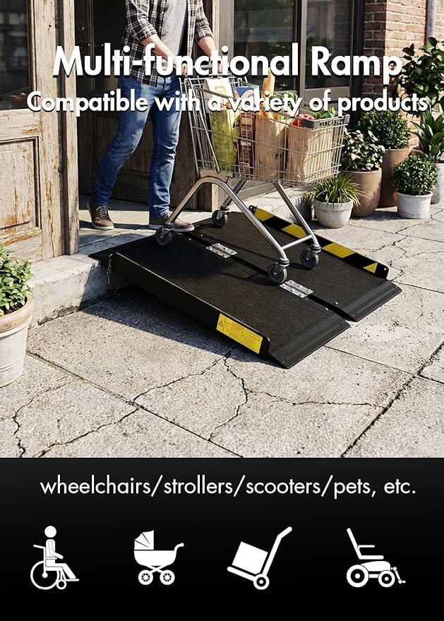 Portable Wheelchair ramp 2FT,Non-Slip Aluminum Threshold ramps for Home Steps,Folding Handicap ramp,doorways,Stairs,Scooter,Weight Capacity 800LBS (2FT(Usable Height 2-6 inch))