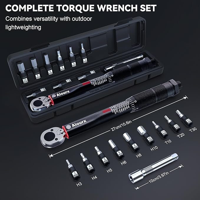 1/4" Drive Torque Wrench, 20-260 In.-Lb. Click Torque Wrench, 72 Tooth Dual-Direction Adjustable, Dual Scale, ±3% Accuracy, for Bicycle, Motorcycle, Automotive Repair and Maintenance