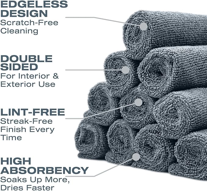 Nasiol Wipe&Buff Microfiber Cleaning and Ceramic Coating Buff Cloth – Professional, Highly Absorbent, Lint & Streak-Free, Edgeless Double-Sided Towel – Pack of 10, Light Gray (13.79 x 15.75 in)