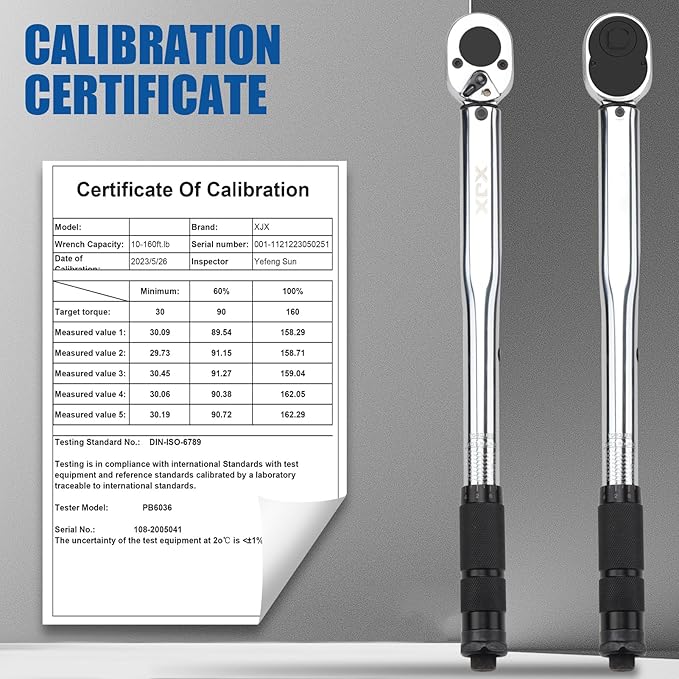 XJX 1/2-Inch Drive Click Torque Wrench Set, 10-160FT-LB/13.6-217.1Nm Torque Wrench
