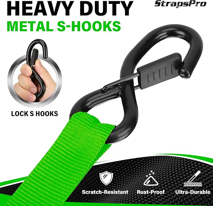 Retractable Ratchet Straps, 1763lb Break Strength Green Self Retracting Ratchet Straps Heavy Duty with Soft Loops, 1'' x 10FT Auto Tie Down Straps Easy Retract for Motorcycle, Truck, Cargo, 2 Pack