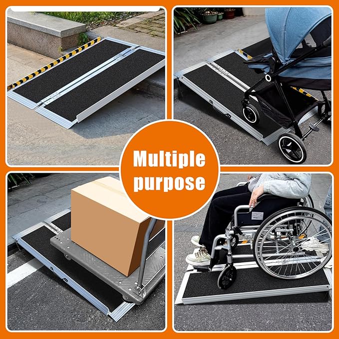 4FT Long Wheelchair Ramp for High Steps & Van Loading - Extra Stable Aluminum Ramp, Creates Gentler Slope for 4 to 12 Inch Height, 800 lbs Capacity