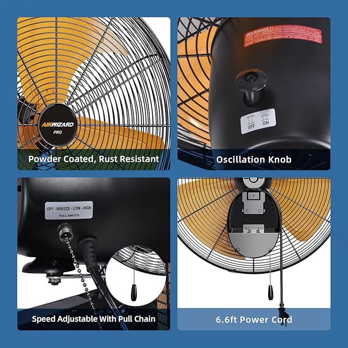 18" Oscillating High Velocity Wall Mount Fan - 49dB Quiet 5400CFM Industrial Heavy Duty Metal Wall Fans, 3 Speeds, Adjustable Tilt Garage Shop