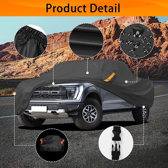 Heavy Duty Truck Cover Waterproof All Weather. Pickup Truck Cover for F-Series F-150, Tundra, Nissan Titan, RAM 1500, Sierra 1500, Silverado 1500. Length: Up to 242 inches