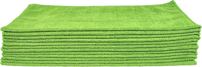 Eurow Utility 240 GSM Terry Weave Microfiber Cleaning Towels for Home, Auto, Boat, RV, Garage, Shop, Streak-Free, Scratch-Free, Reusable, Multi-Surface, Ultra Absorbent, 16x16 Inch, 12-Pack, Green