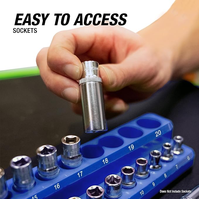 OEMTOOLS 22486 3 Piece Metric Magnetic Socket Tray Set, Magnetic Socket Organizer Holds Up to 75 Sockets in 1/4", 3/8", and 1/2" Sizes, Blue Magnetic Socket Holders