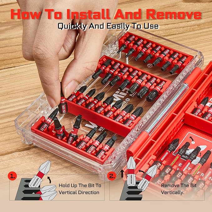 Geinxurn 49Pieces Impact Screwdriver Bits Set, Magnetic S2 Steel Phillips/Slotted/Square/Torx Insert Power Bits Tips, Impact Bit Holder with Red Storage Box Case