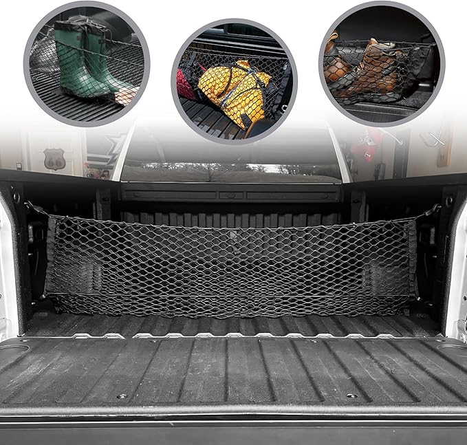 Envelope Style Trunk Mesh Cargo Net for GMC Sierra 1500, 2500, 2500, HD 2013-2025, Automotive Exterior Accessories - Premium Car Storage Organizers Cargo Bed Net For Pickup Truck Smart Vehicle Storage