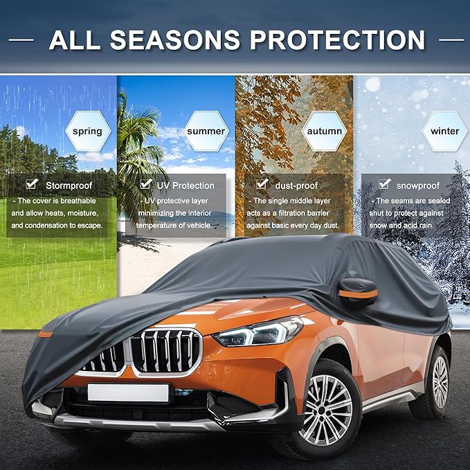 X AUTOHAUX Car Cover for BMW X1 2009-2025 Aluminum Film Outdoor Waterproof Sun Rain Snow Hail Protection with Driver Door Zipper