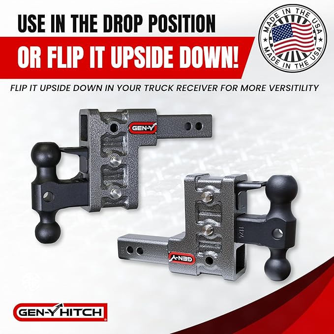 GEN-Y Hitch Tow Hitch for 2.5" Receiver - 6" Drop/Rise with 3 Adjustable Positions, Includes Dual Ball Mount, Pintle Lock and Locking Pins, 21,000 lbs Towing Capacity, 3,000 lbs Tongue Weight, Silver