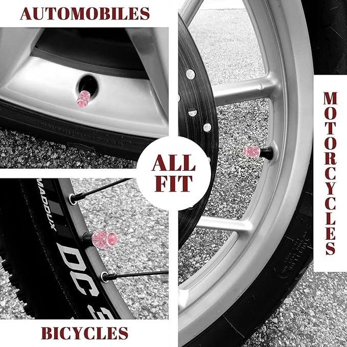 ToBeQueen Bling Tire Valve Caps, 4 Pack Handmade Crystal Rhinestone Diamond Sparkly Tire cCover Universal Dustproof Light Pink Car Accessories for Car/SUV/Motorcycle/Bike(Pink)