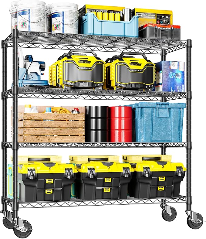 IZEUK 4-Tier Adjustable Heavy Duty Metal Storage Shelving Unit, Wide Utility Rack Organizer for Garage, Kitchen, Office, Basement, Warehouse (Black, 15.7" D x 33.5" W x 70.5" H)