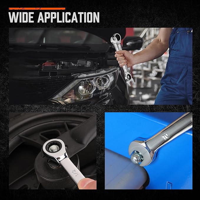 HORUSDY 26-Piece Ratcheting Wrench Set | Metric and SAE | Ratchet Combination Wrenches Set with Organizer | 72-Tooth | Chrome Vanadium Steel | 6-19 mm & 1/4” to 3/4“ (13-Piece Metric&SAE)