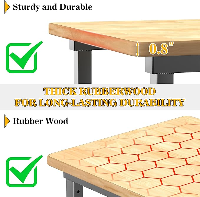 Ultrawall Workbench for Garage, 32"x18" Adjustable Height Work Table, Heavy Duty Rubber Wood Workstation for Workshop, Office, Home