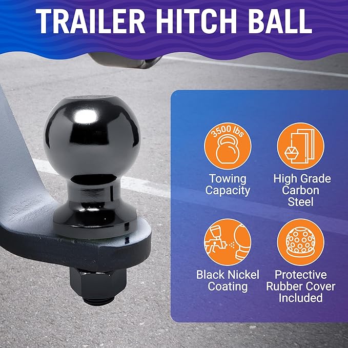 Better Boat 2 Inch Trailer Ball Hitch, 3500lbs Capacity, 3/4" Shank Diameter, 2" Long, Marine Grade Tow Ball for Boats or Towing