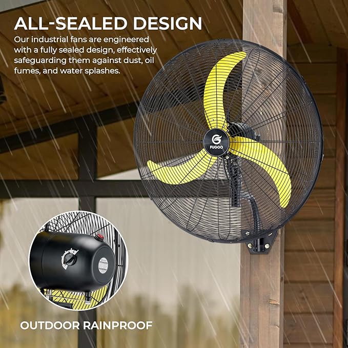 FUGOO 24'' Outdoor Oscillating Wall Fan With All Sealed Brushless DC Motor, 4-Speed Waterproof Outdoor Fan, Heavy Duty Industrial Wall Mount Fans for House,Patios, Commercial, Garage, Warehouse