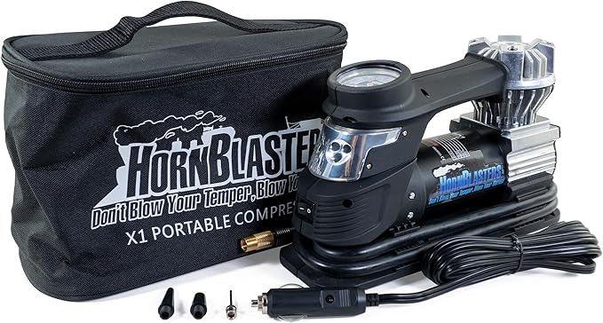 HornBlasters X1 Portable Air Compressor – 12V, 120 PSI Tire Inflator for Trucks & Cars – Compact, Heavy Duty, Fast Inflation