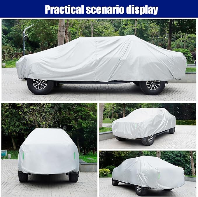 Truck Cover Waterproof All Weather, Migaven Truck Cover Custom Fit for Ford F150 Raptor Chevrolet Silverado 1500, Windproof Covers with Door Zipper, Silver (Not Include Mirror Pocket)