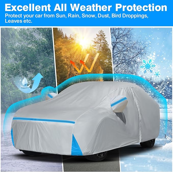 Car Cover for 2001-2025 Lexus ES ES300 ES330 ES350 ES300h, Waterproof Custom-fit All Weather Sun Rain UV Dust Snow Protection Outdoor ES350 Car Cover with Door Zipper and Cotton Lining-Grey