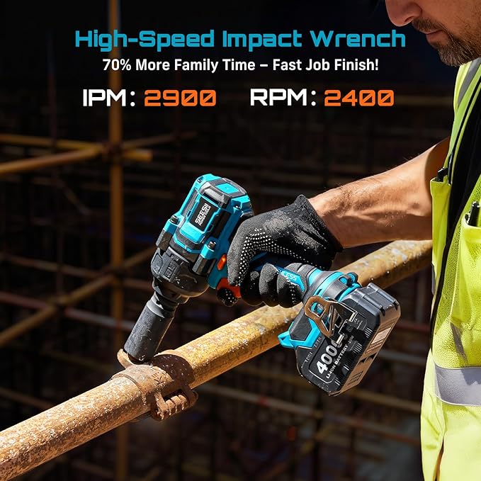 Seesii Impact Wrench 886 Ft-lbs(1200N.m), 1/2 High Torque Impact Gun with 21V 2x4.0Ah Battery, Electric Impact Driver, 2900IPM, 5 Socket, Cordless Impact Wrench for Home Car/Mower/Pickup/Truck RV