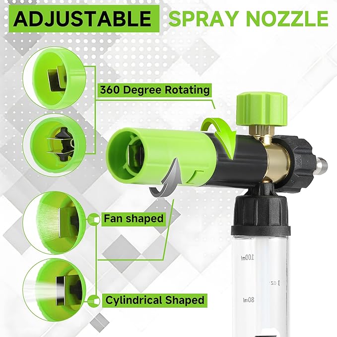Tool Daily Pressure Washer Short Gun with Mini Foam Cannon, 5 Power Washer Nozzle Tips, 1/4 Inch Quick Connector