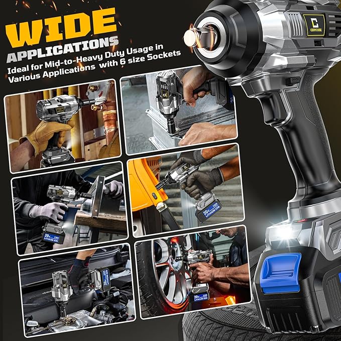 Cordless Impact Wrench Compatible with Dewalt Battery, 900FT-LBS Brushless Electric Impact Gun Includes LED Work Light, 2100RPM High Torque Impact Driver, with 2 * 5AH battery 3A 60W Fast Charger