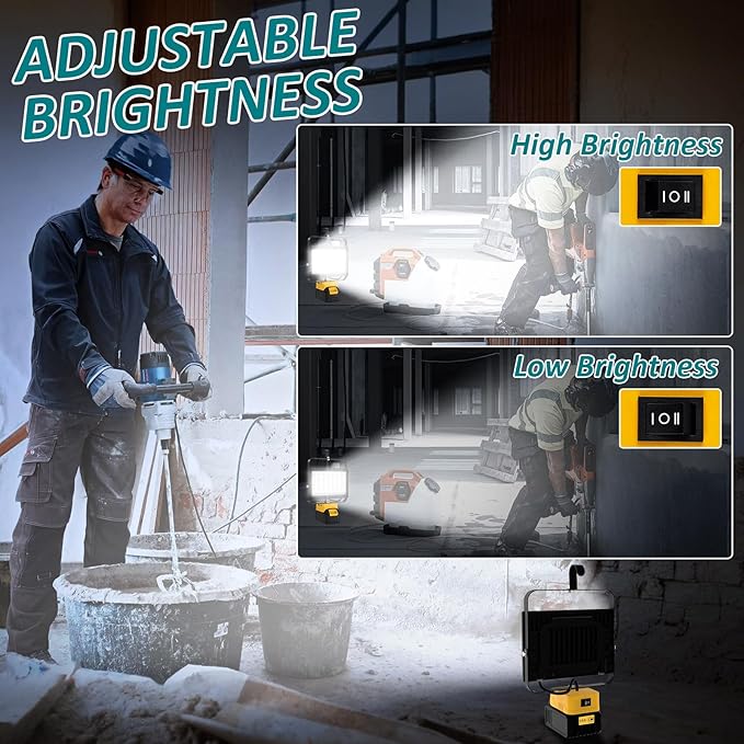 T-SUN 100W LED Work Light, 10000LM Portable Cordless Light Flood Compatible with Dewalt 20V Max Battery (Not Included), 2 USB Charging Ports for Jobsites, Workshops, Emergency, Outdoor