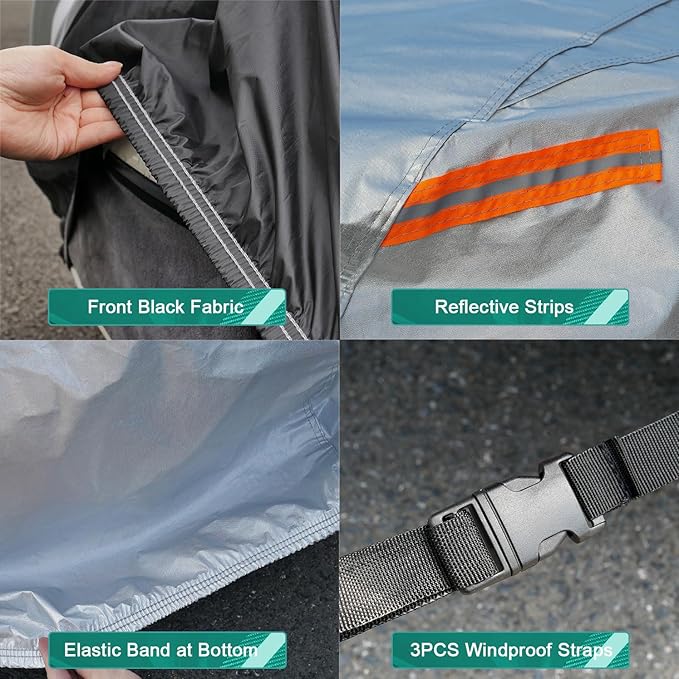 6 Layers Sedan Car Cover Waterproof All Weather, 100% Waterproof Outdoor Car Covers Full Exterior Covers for Automobiles Sedan Hatch SUV Rain Sun UV Dust Protection. Size A4 (See Size Chart)