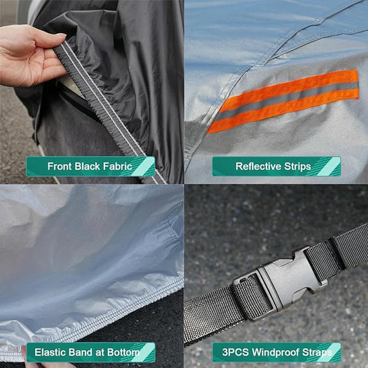 6 Layers Sedan Car Cover Waterproof All Weather, 100% Waterproof Outdoor Car Covers Full Exterior Covers for Automobiles Sedan Hatch SUV Rain Sun UV Dust Protection. Size A5 (See Size Chart)