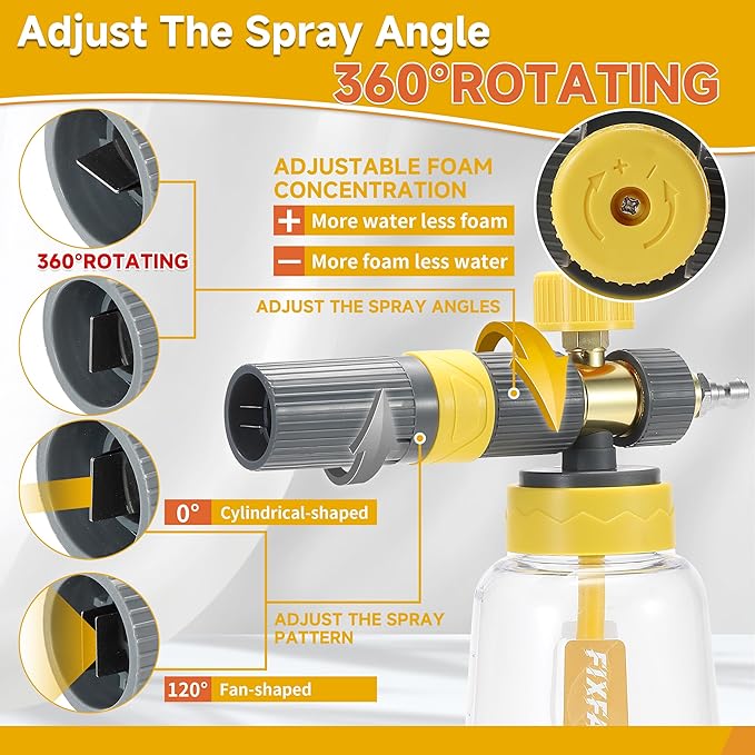 Foam Cannon Gun Dual Connector Accessory for Pressure Washer, Double Tip Attachment Soap Cannon with Power Washer Short Gun, Car Wash Foam Gun Kit, 1/4" Quick Connect, 5 Nozzle Tips