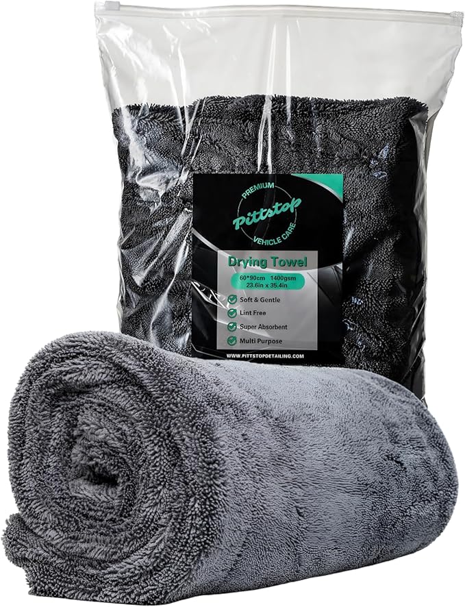 Pittstop Drying Microfiber Towel Large 24x35 Inch 1400 GSM, Edgeless Scratch-Free, Twisted Loop, Super Absorbent, Professional Grade Material, Heavy-Duty, Soft Durable, Car Drying Towel,