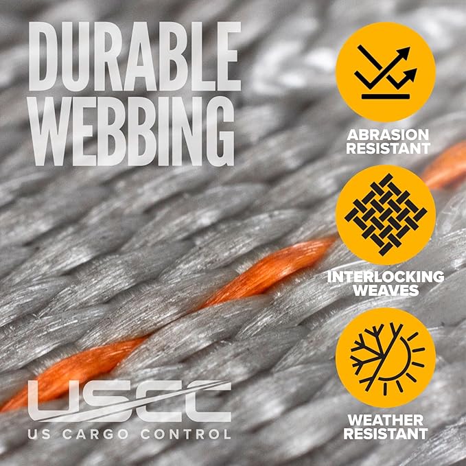 US Cargo Control E Track Straps 2" x 16' (25-Pack), 4,400 LBS Break Strength, Gray Heavy Duty E Track Ratchet Straps with 4' Fixed End and Spring E-Fittings, Logistic Tiedowns for Box Trucks, Vans