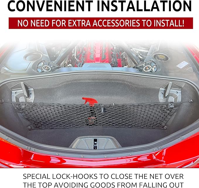 Envelope Style Trunk Mesh Cargo Net for Chevrolet Corvette C8 2020 2021 2022 2023 2024 2025 - Car Accessories - Premium Trunk Organizers and Storage - Vehicle Carrier Organizer for Chevy Corvette C8