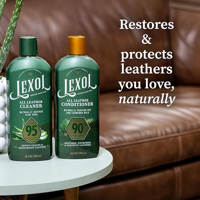 Lexol Advanced Naturals Leather Care Kit with All Leather Cleaner, Conditioner, 2 Cotton Cloths and Natural Bristle Brush, Great for Car Interiors, Furniture, Bags, Boots, Baseball Gloves, 5 Piece Kit
