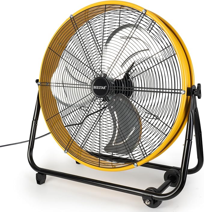 BEESTAR 24 Inch Industrial Drum Fan, High Velocity Heavy Duty Metal Floor Fan 8800CFM 3 Speed 360° Tilt 1/3HP Motor Floor Fan for Garage,Warehouse,Greenhouse,Shop,Workship,Basement (24 INCH)
