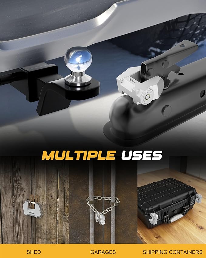 RETRUE Cyber Lock™ Heavy Duty Trailer Coupler Lock, Upgraded Trailer Lock with Extra Wide 1.2" Span & 1/4" Diameter, Anti-Theft Tongue Locks for RVs, Boats,Trucks –Tow Hitch Security Accessory-Silver
