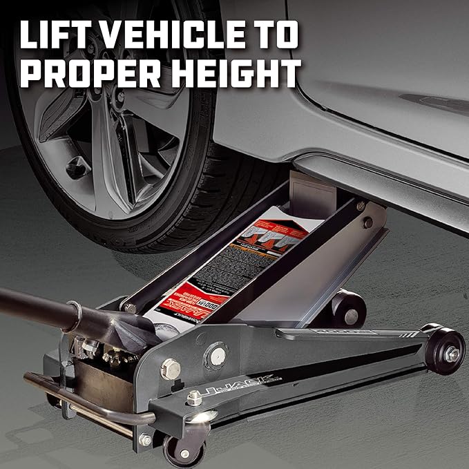 Powerbuilt 2 Ton U-Jack Garage Jack, 3000 LBS Loading Capacity, Lift Range: 4-1/2-Inch to 18-3/4-Inch, Unique Saddle for sliding jackstand into - 620516
