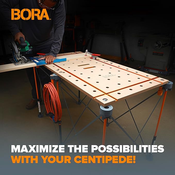 Bora Centipede Table Top 2x4 Folding Workbench Top with T-Tracks and 20mm Dog Holes for Accessories - Portable Work Table Tops for Bora Tools Centipede Stand - CK24TM