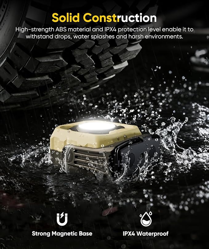 HOTLIGH Rechargeable Work Light, 1200LM Magnetic Light with IPX4 Waterproof, 4000mAh Battery Led Work Light, Mechanic Light for Car Repair, Camping, Emergency, 1 Pack