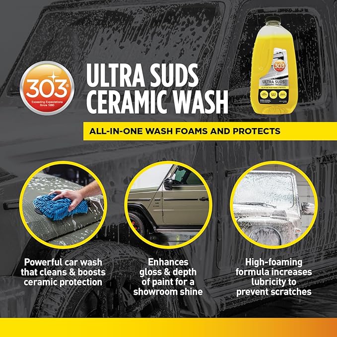 303 Products Ultra Suds Ceramic Car Wash Soap – Ceramic Coating for Cars with Foaming Formula, Enhanced Gloss & Shine Protectant, 48 fl. oz. (30277)