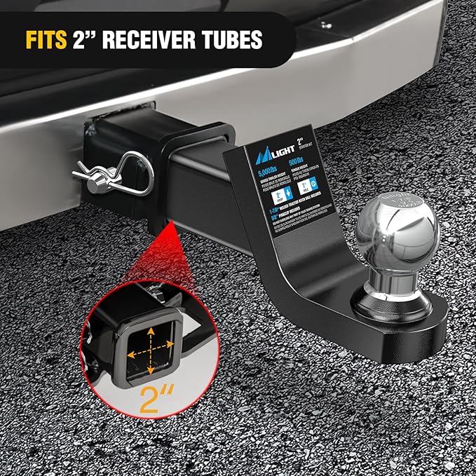 Nilight Fusion Trailer Hitch Mount w/Welded 1-7/8 Inch Trailer Ball & Hitch Pin, Fits 2 Inch Receiver, 5000 lbs 2" Drop