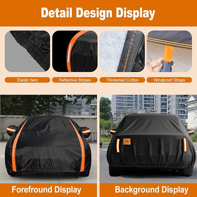 Car Cover Waterproof All Weather for Automobiles Winter Snowproof Rain UV Protection Heavy Duty Outdoor Sedan Car Cover & Car Snow Cover Universal Fit for Sedan Length Up to 167’’