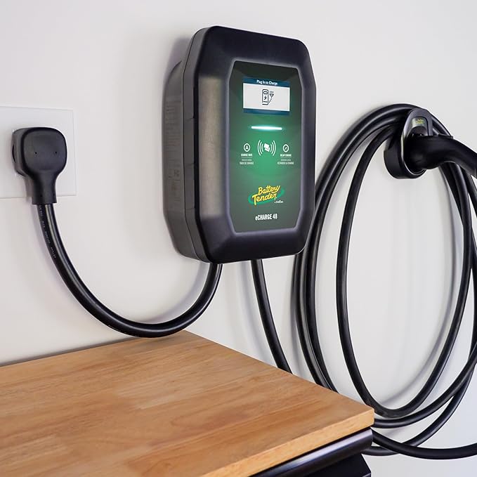 Battery Tender eCharge 48 AMP EV Charger - Level 2 Mounted Indoor Outdoor Fast Electric Vehicle Charging Station with Flexible 25ft Cable NEMA 14-50 - 022-3019-DL-WH
