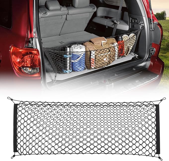 MICTUNING 2-Layer Heavy Duty SUV Truck Cargo Net, 44 x 15 Inch Universal Bed Net with Hooks, Adjustable Highly Elastic Storage Organizer Mesh Net Compatible for Pickup Truck SUV