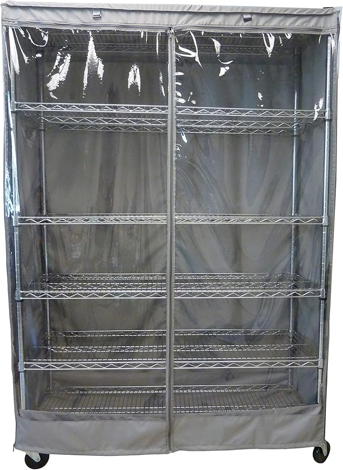 Formosa Covers Premium Clear Front Wire Shelf Cover Grey - Heavy-Duty Storage Solution Wire Rack Cover (60”Wx24”Dx75”H) - Waterproof PVC, Water/Dust Resistant Fabric, Multi Zipper (No Shelf)