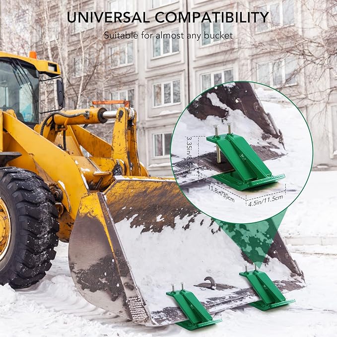 Tractor Bucket Protector, 2pcs Heavy-Duty Steel Loader Bucket Attachment with Double Lock Nuts - Bucket Edge Guard for Snow Removal, Leaves & Gravel